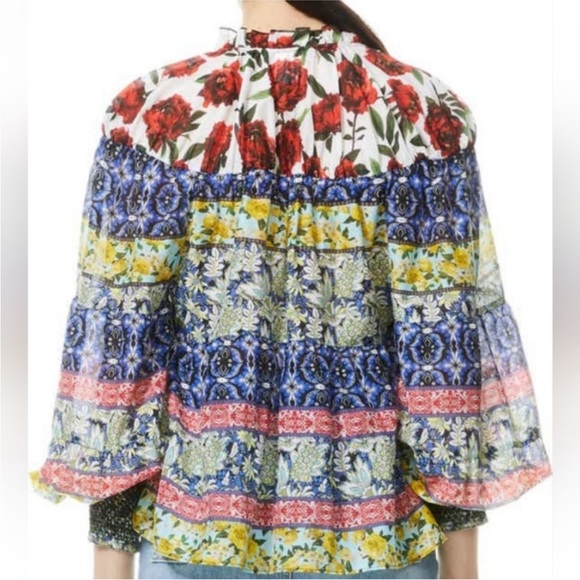 ALICE + OLIVIA Marlyn Floral Tie-Neck Button Down Tiered Blouse size XL - Picture 11 of 13